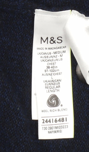 Marks and Spencer Men's Blue Wool Cardigan M