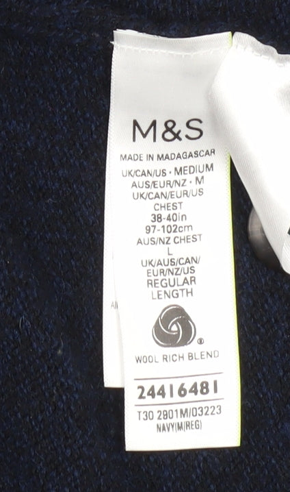 Marks and Spencer Men's Blue Wool Cardigan M