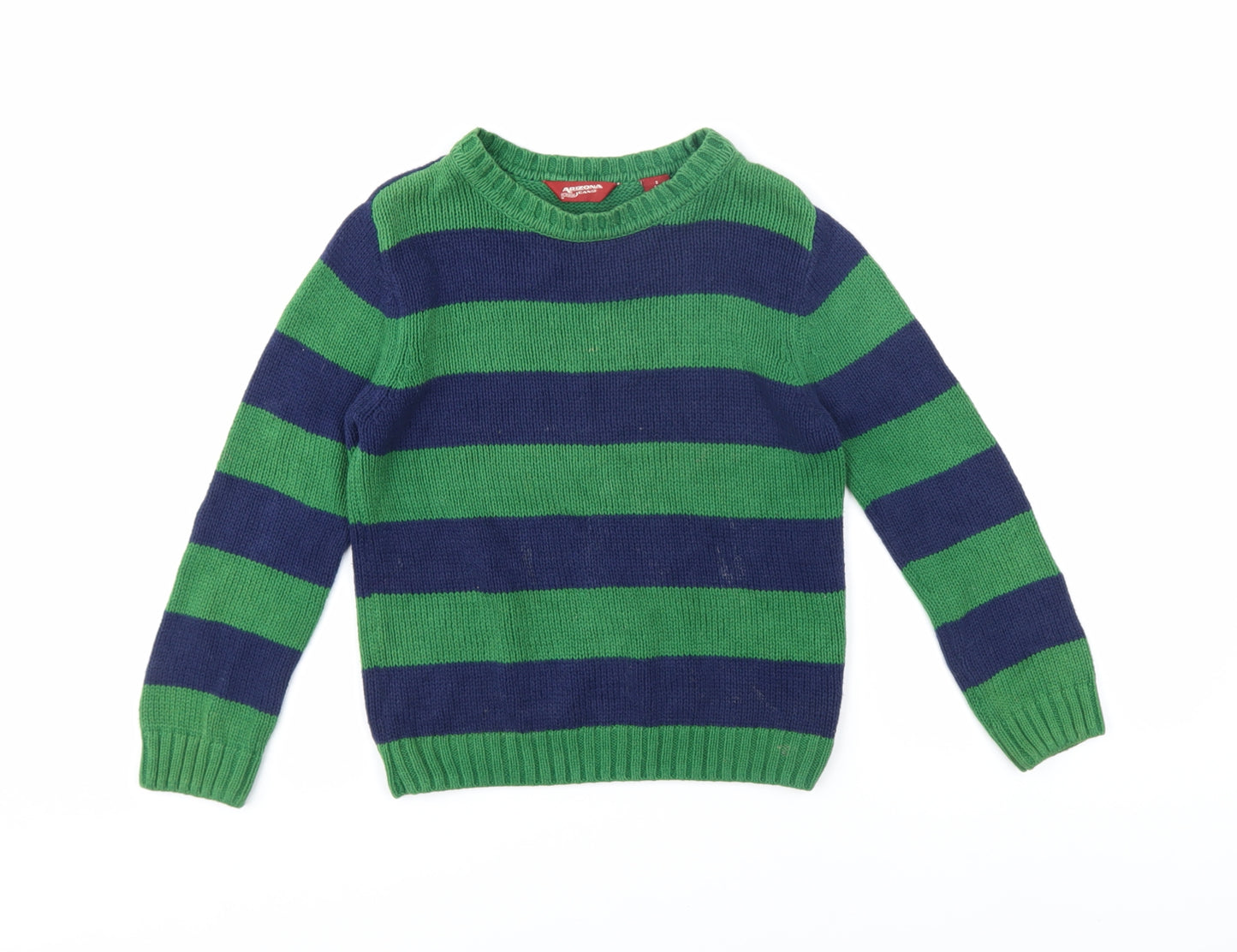 Arizona Jean Co Boys Green Blue Striped Pullover Jumper Size 6-7
