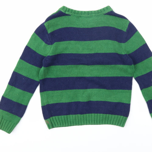 Arizona Jean Co Boys Green Blue Striped Pullover Jumper Size 6-7