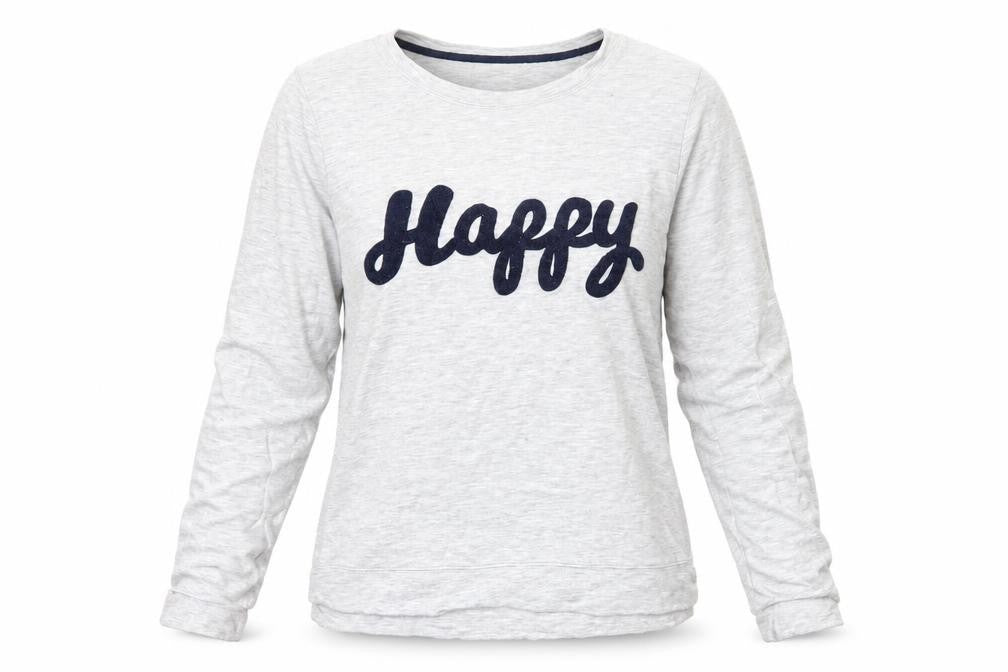Front view of Oasis Women's Grey T-Shirt, size M, Embroidered Sleeve