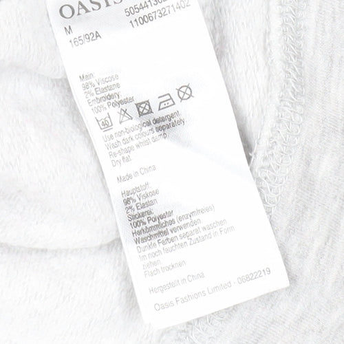 Oasis Women's Grey T-Shirt, Size M, Embroidered Sleeve