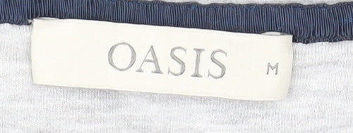 Oasis Women's Grey T-Shirt, Size M, Embroidered Sleeve