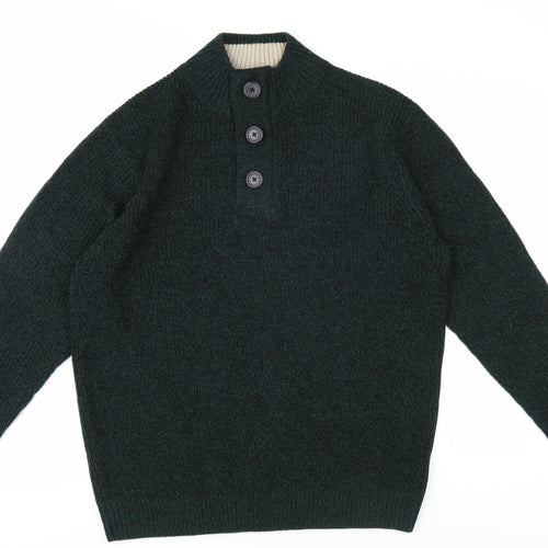 Next Men's Green XL Henley Jumper - Acrylic Wool Blend