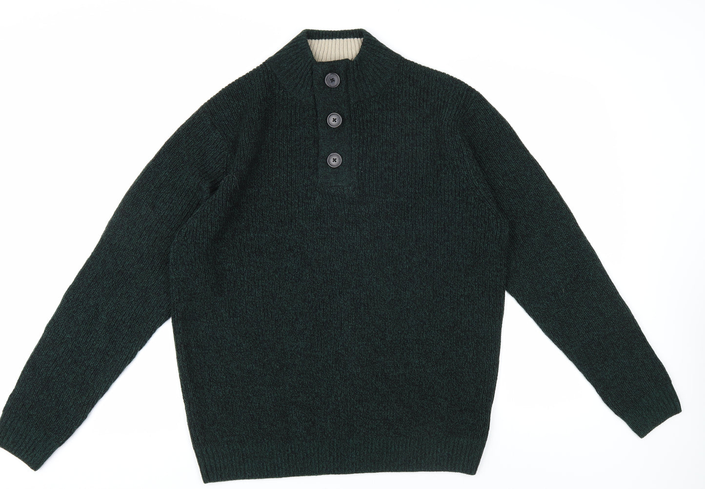 Next Men's Green XL Henley Jumper - Acrylic Wool Blend