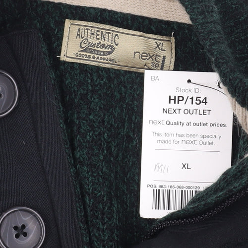 Next Men's Green XL Henley Jumper - Acrylic Wool Blend