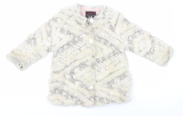 Catimini Girls Ivory Faux Fur Coat, Size 4 Years