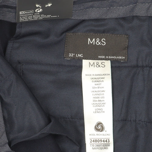 Marks and Spencer Men's Navy Suit Trousers, Size 32L