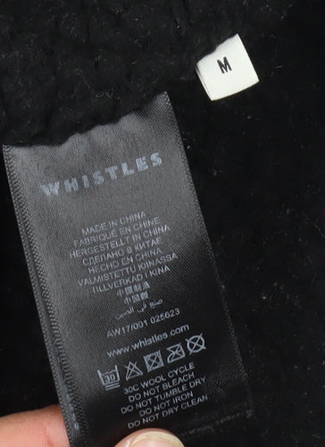 Whistles Women's Black Parka Coat M Hooded Fur Trim