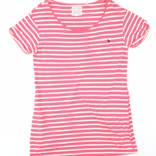 Jack Wills Women's Pink Striped T-Shirt, Size 14, Casual