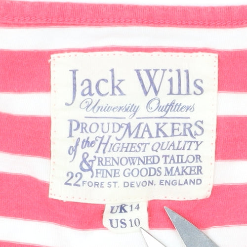 Jack Wills Women's Pink Striped T-Shirt, Size 14, Casual