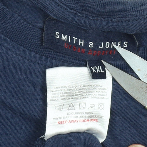 Smith & Jones Men's 2XL Blue Cotton T-Shirt