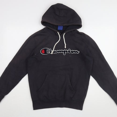 Champion Men's Black Hoodie, Small, Cotton Pullover, Logo