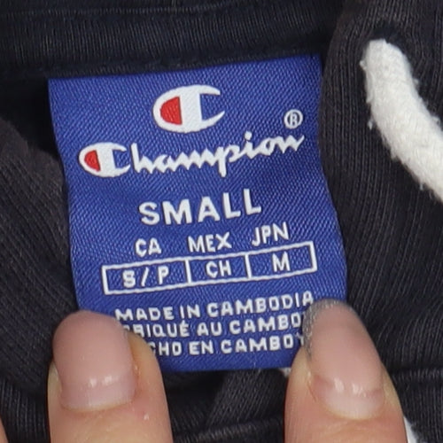 Champion Men's Black Hoodie, Small, Cotton Pullover, Logo
