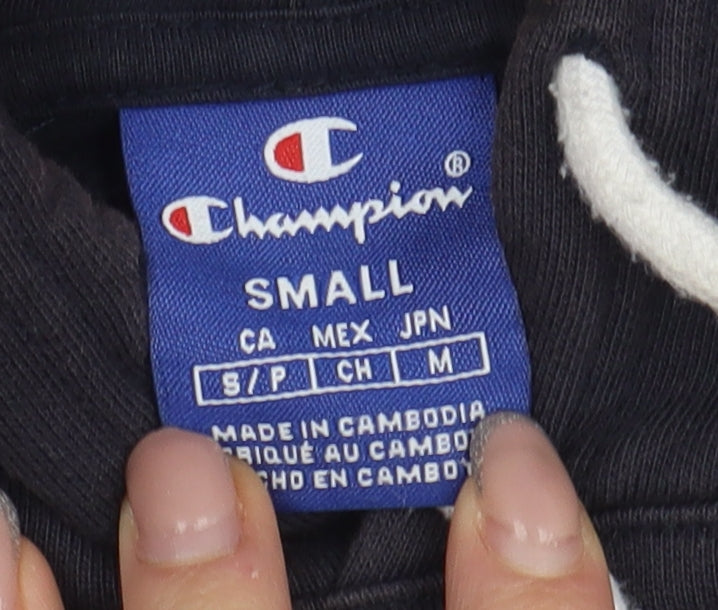 Champion Men's Black Hoodie, Small, Cotton Pullover, Logo