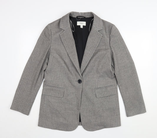 Marks and Spencer Women's Grey Herringbone Blazer - Size 8