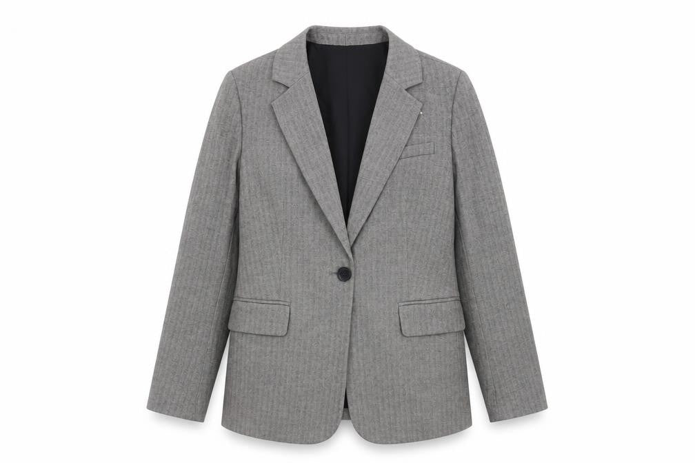 Front view of Marks & Spencer Women's Grey Herringbone Blazer -, size 8