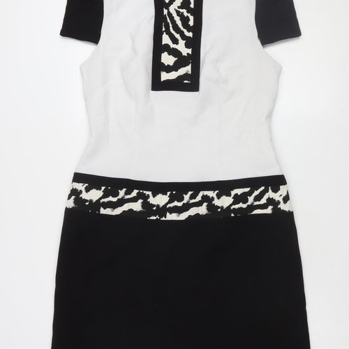 Badoo Women's Black & White Animal Print Sheath Dress UK 14