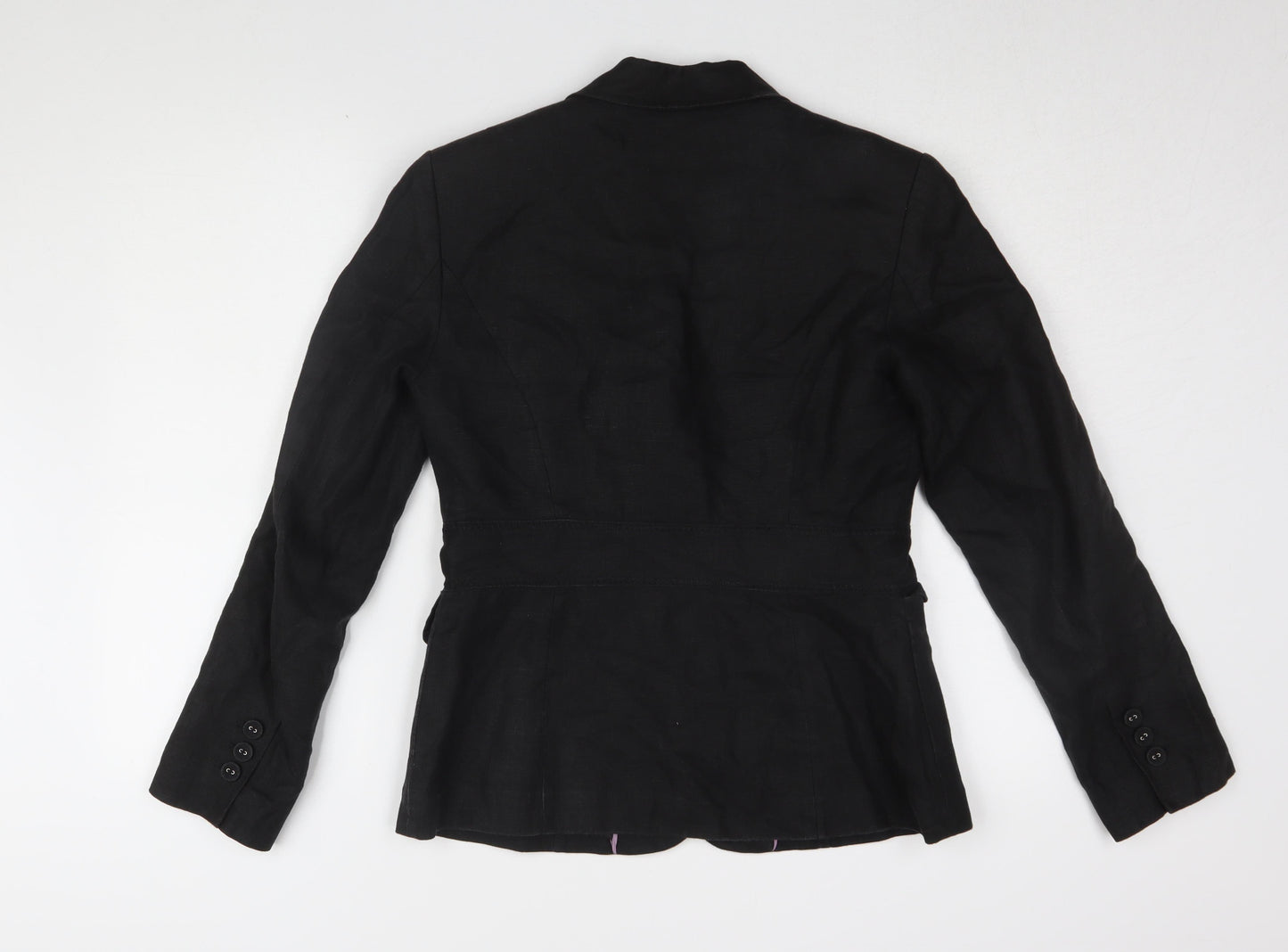 Next Women's Black Linen Blazer, Size 12, Buttoned, Lined