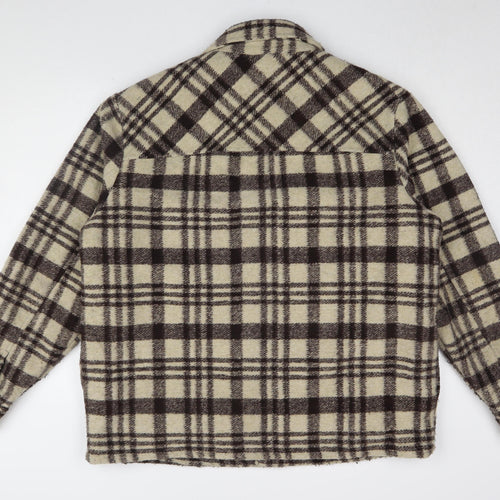 Pull&Bear Men's Brown Plaid Shacket, Size 12 - Casual Classic