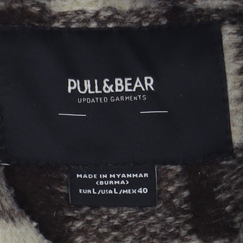 Pull&Bear Men's Brown Plaid Shacket, Size 12 - Casual Classic