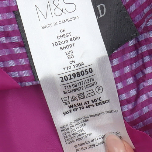 Marks and Spencer Men's Grey Check Blazer, Size 40S