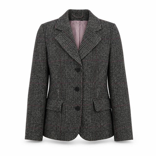 Front view of Amaranto Women's Grey Check Blazer, size 14