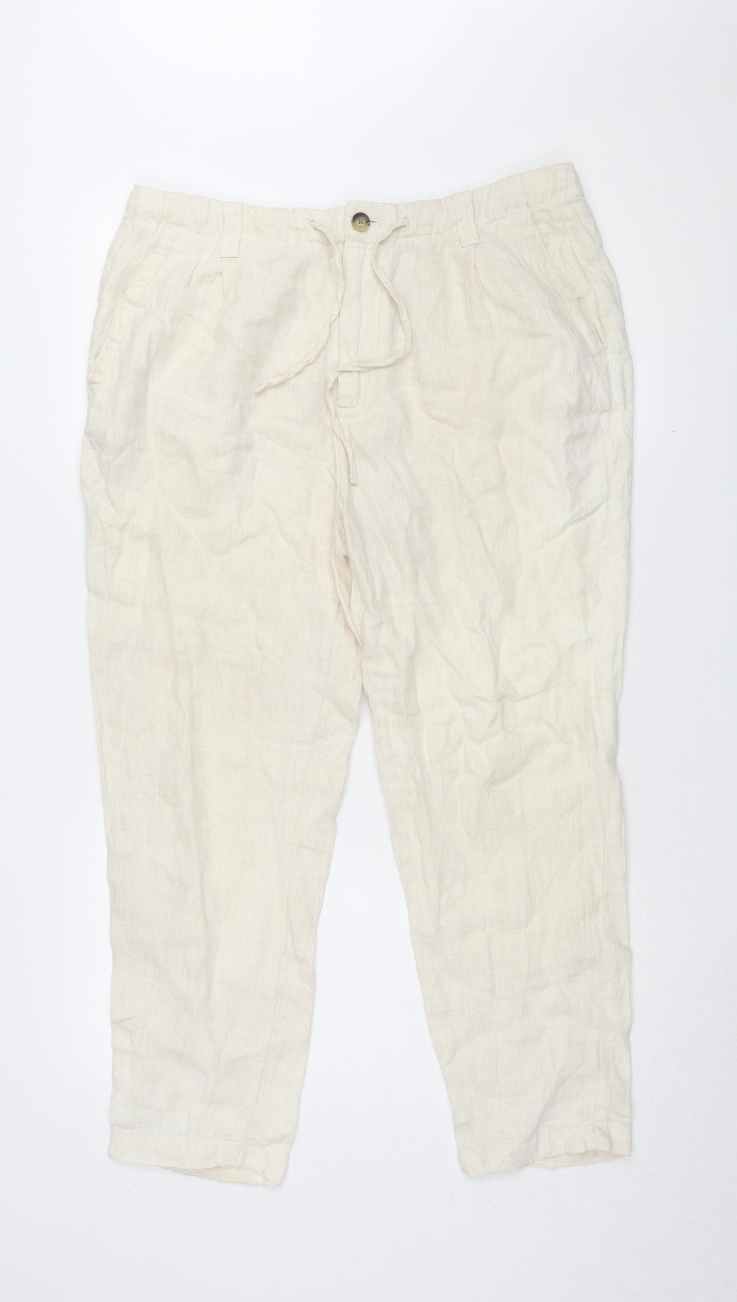 Zara Men's Ivory Linen Cropped Trousers Size 14