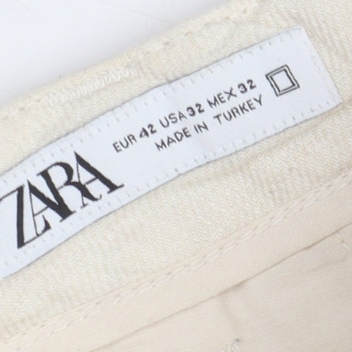 Zara Men's Ivory Linen Cropped Trousers Size 14