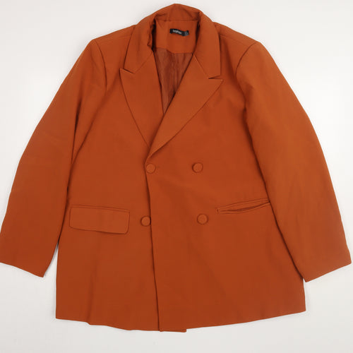Boohoo Women Orange Double-Breasted Blazer, Size 16