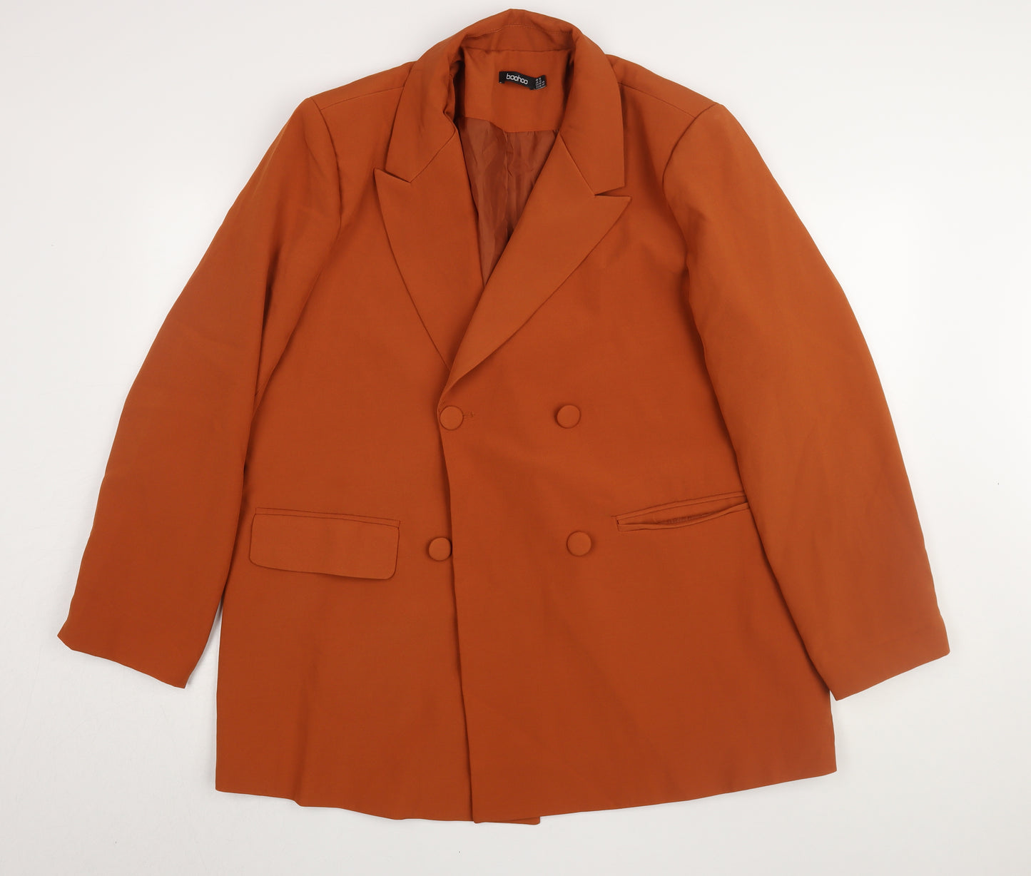 Boohoo Women Orange Double-Breasted Blazer, Size 16