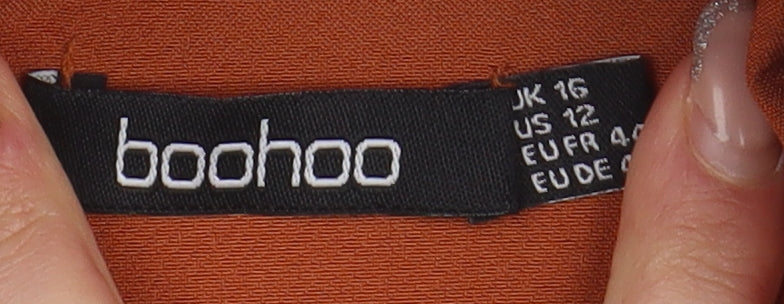 Boohoo Women Orange Double-Breasted Blazer, Size 16