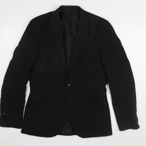 H&M Men's Black Slim Fit Blazer, Size 36R, Single-Breasted