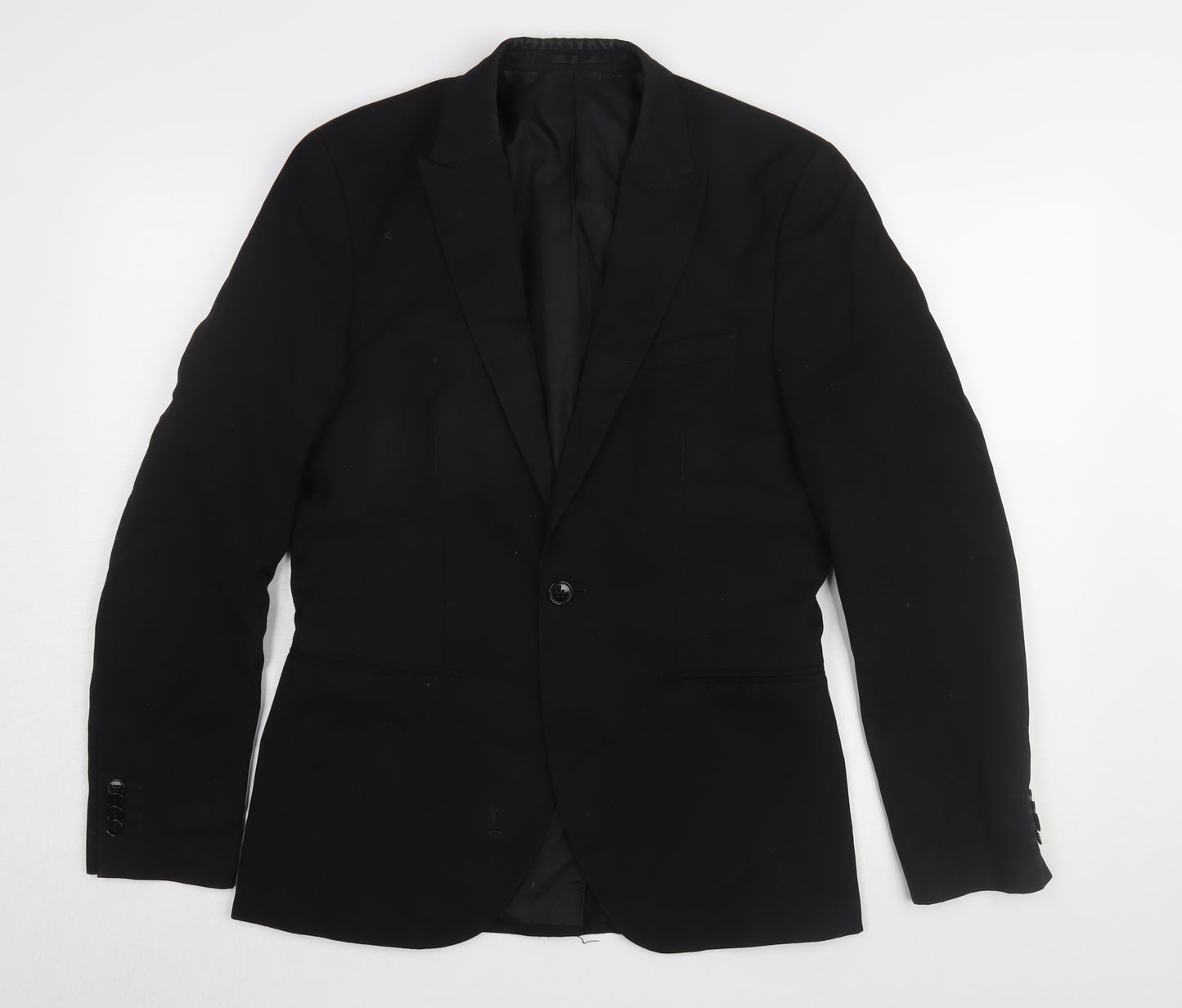 H&M Men's Black Slim Fit Blazer, Size 36R, Single-Breasted