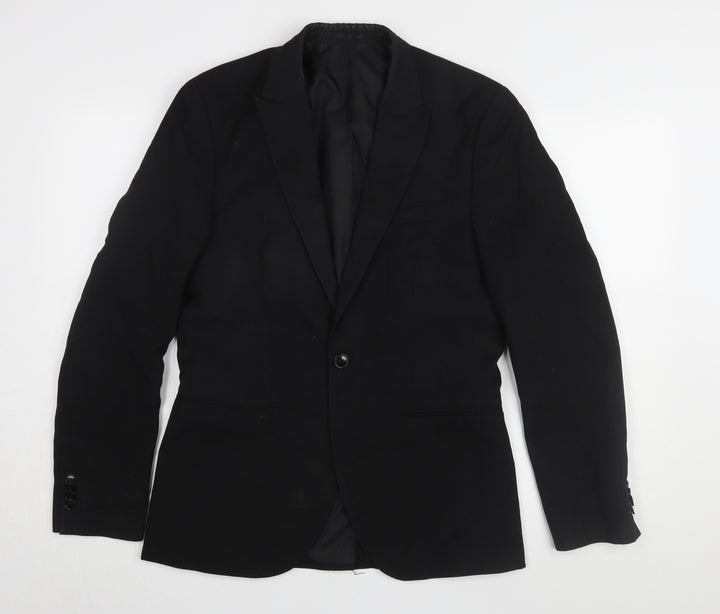 H&M Men's Black Slim Fit Blazer, Size 36R, Single-Breasted