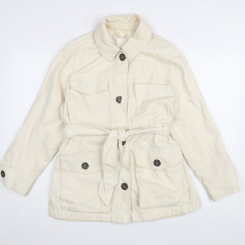 H&M Women's Ivory Cotton Belted Jacket - Size S