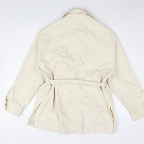 H&M Women's Ivory Cotton Belted Jacket - Size S