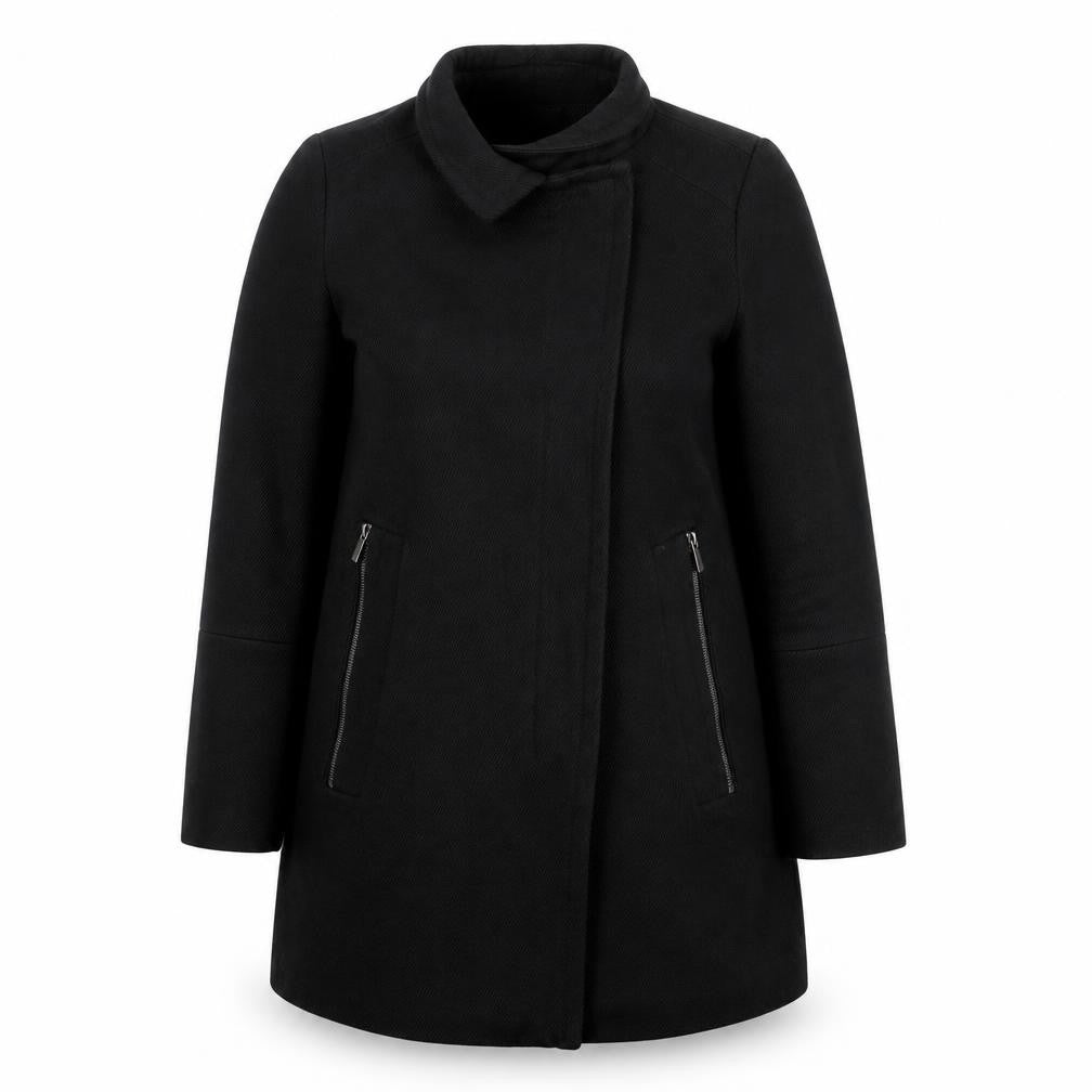 Front view of Next Women's Black Mid-Length Overcoat, size 12