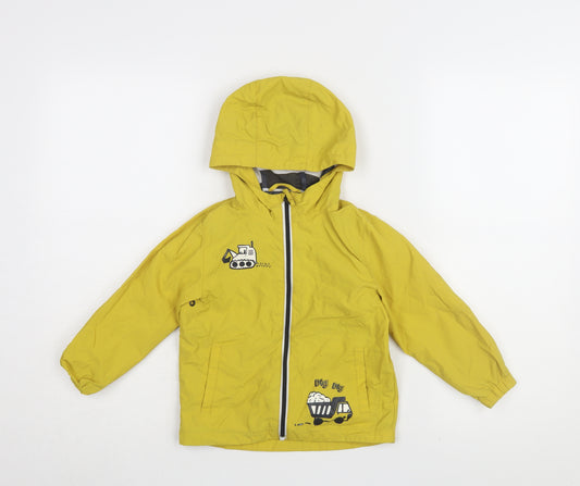 Next Boys Yellow Hooded Rain Coat 2-3Yrs Vehicle Theme