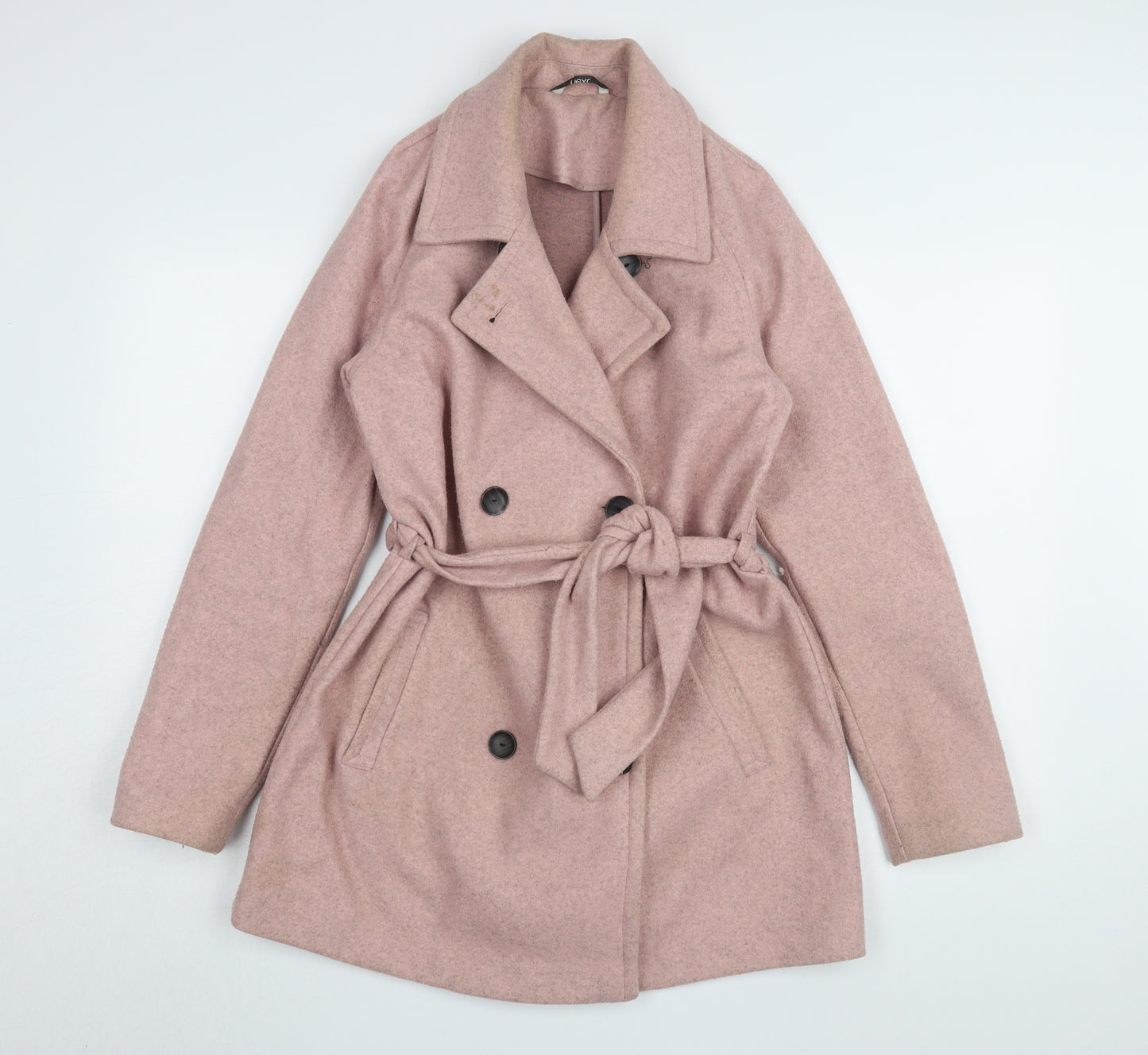 Next Women's Pink Pea Coat Size 10 Belted Double-Breasted