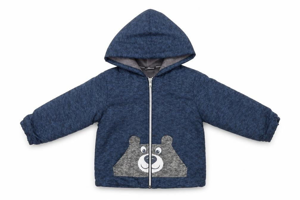 Front view of mick mack Blue unisex jacket 24 months hooded winter