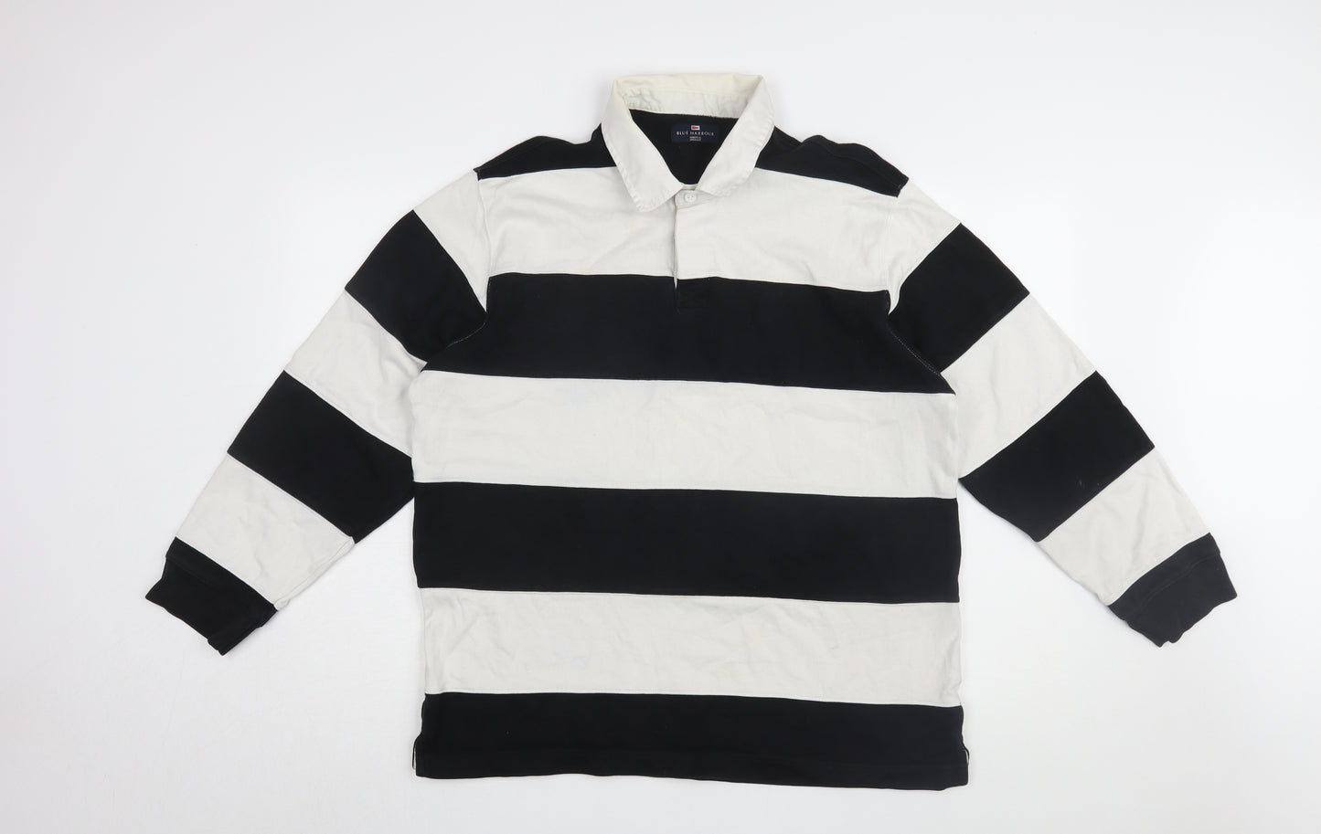 Marks and Spencer Men's Black Striped Polo, Large