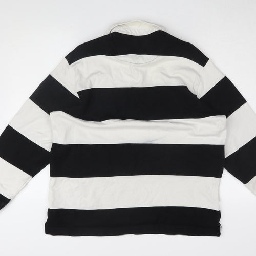 Marks and Spencer Men's Black Striped Polo, Large