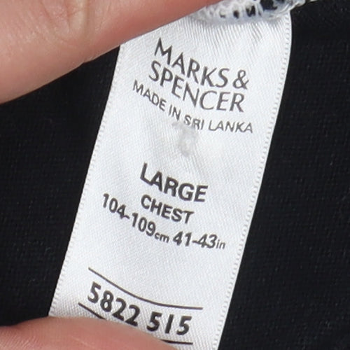 Marks and Spencer Men's Black Striped Polo, Large