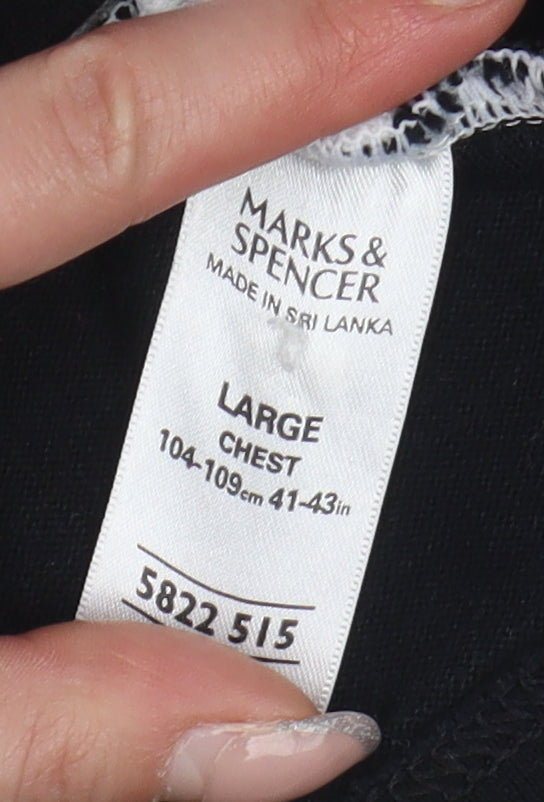 Marks and Spencer Men's Black Striped Polo, Large