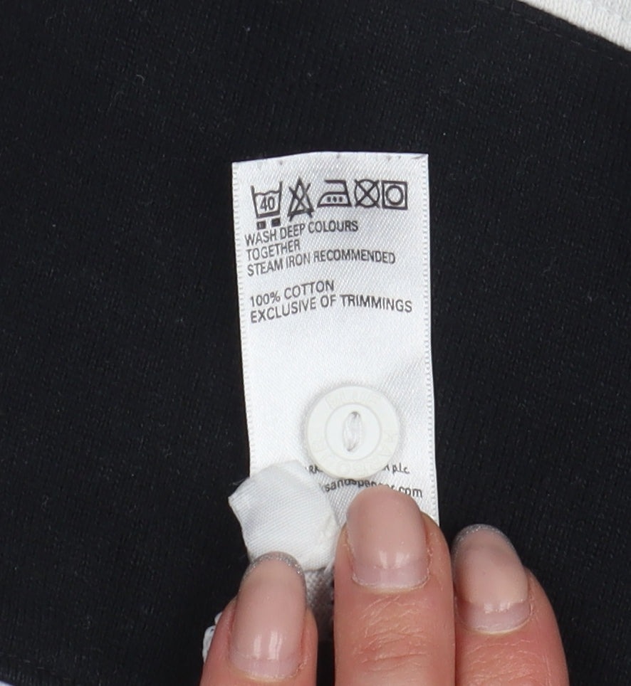 Marks and Spencer Men's Black Striped Polo, Large