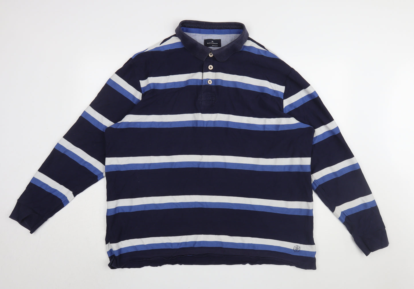 Marks and Spencer Men's Blue 2XL Striped Polo Shirt