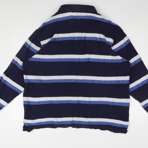 Marks and Spencer Men's Blue 2XL Striped Polo Shirt