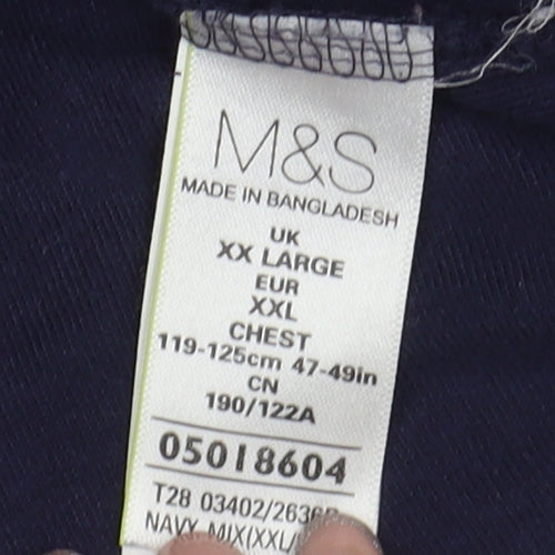 Marks and Spencer Men's Blue 2XL Striped Polo Shirt