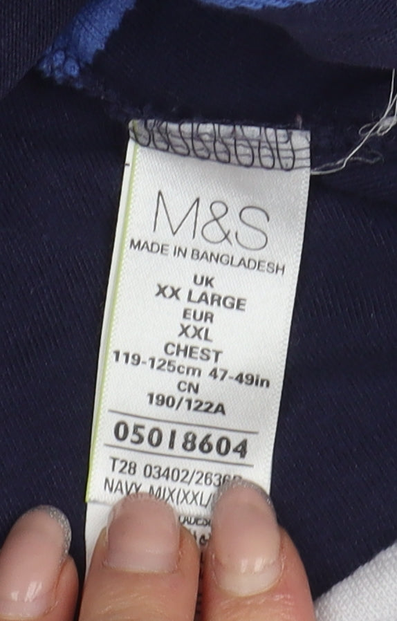 Marks and Spencer Men's Blue 2XL Striped Polo Shirt